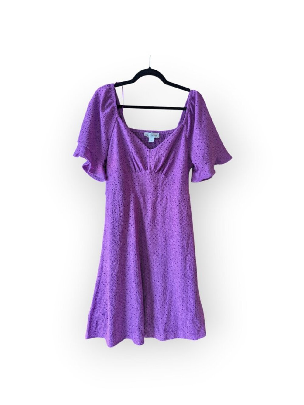 NWT Addition Elle Purple Eyelet Fit & Flare Dress 1X Flutter Sleeve